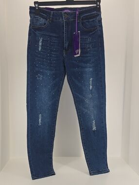 Dark Blue Women's Skinny Jeans with Star Detail